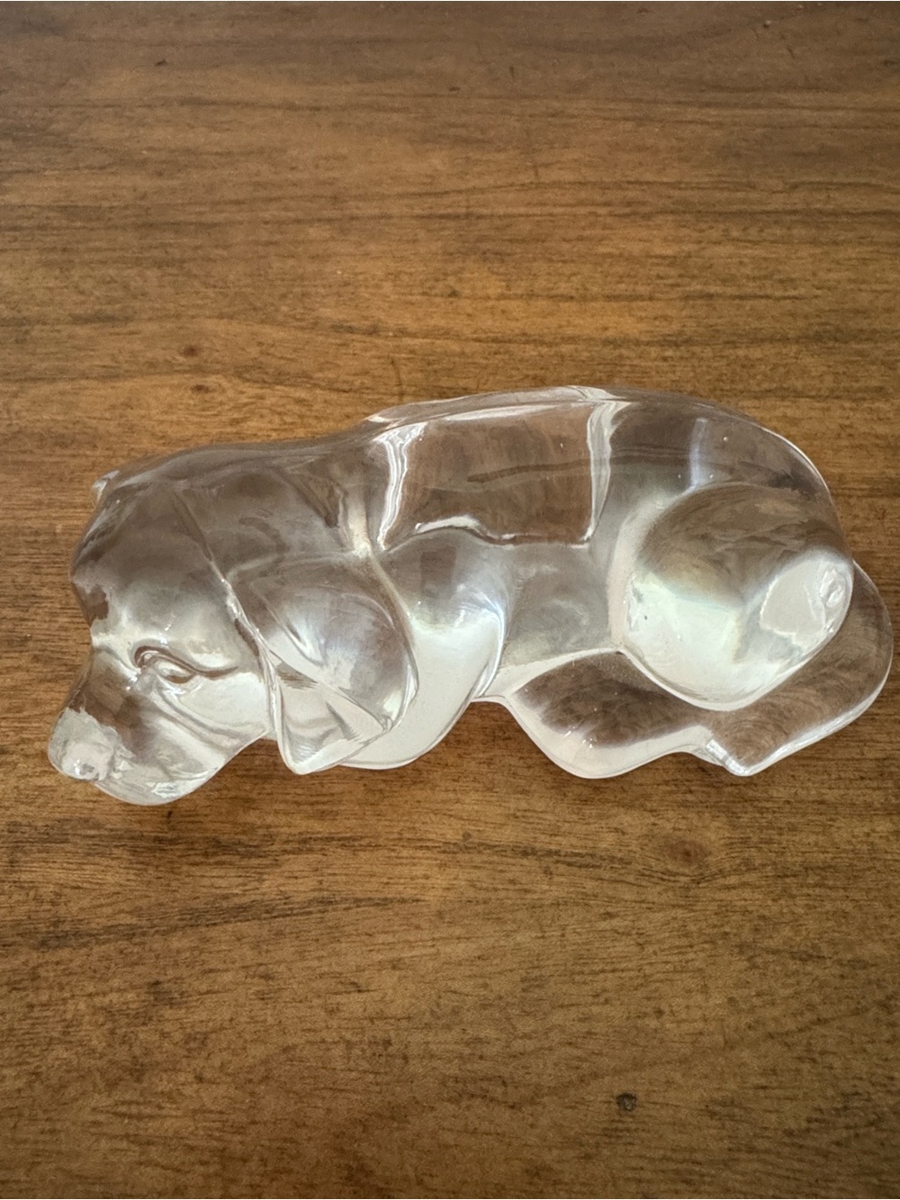 Vintage Clear Art Glass Sleeping Dog Figurine Paperweight Molded Seam Puppy 4"
